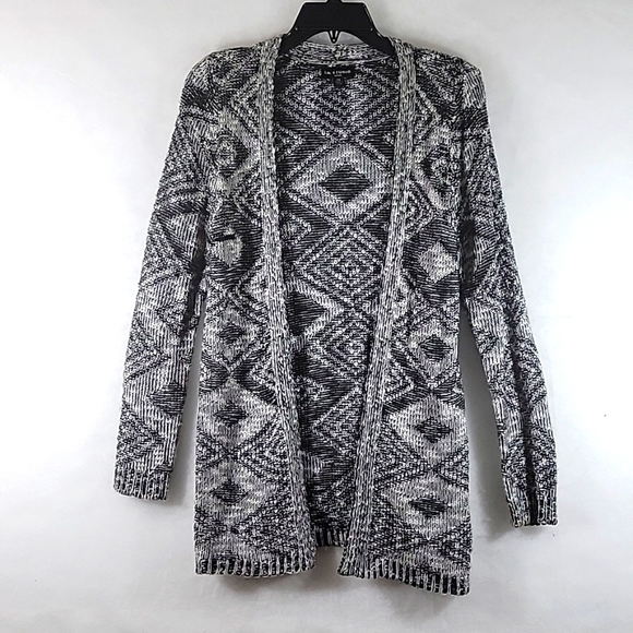 I.N. STUDIO Black and White Diamond Knit Open Front Cardigan Size PS - Picture 1 of 6